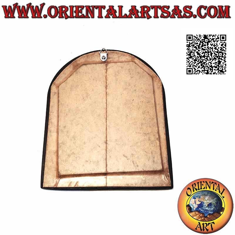 Wall mirror, rectangular with moon on top, hand-finished in mahogany-colored MDF