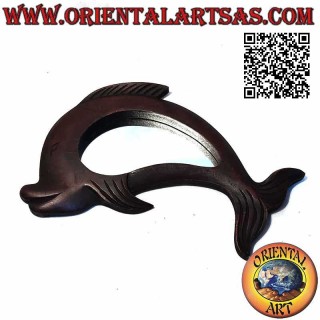 Wall mirror, the dolphin finished by hand in mahogany MDF