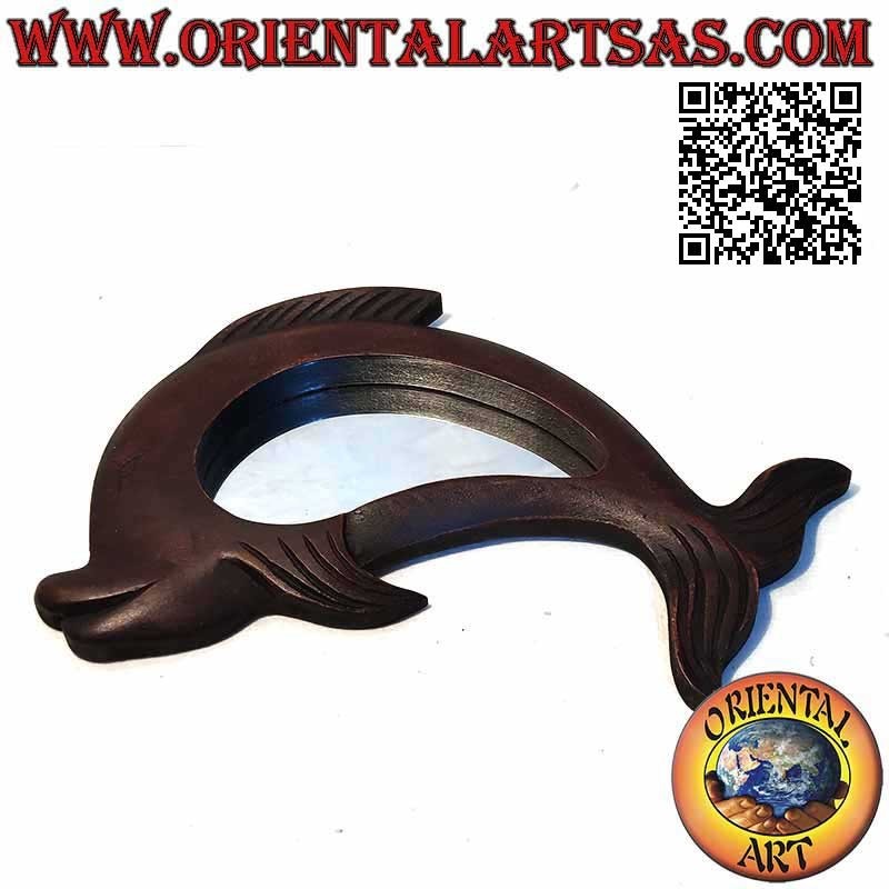 Wall mirror, the dolphin finished by hand in mahogany MDF