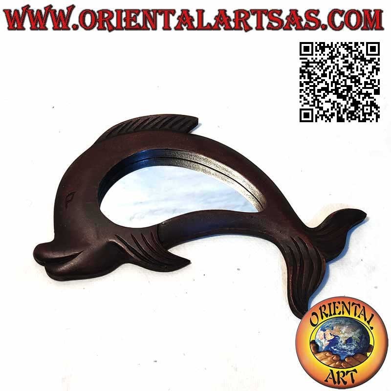 Wandspiegel, der Delphin von Hand aus mahagonifarbenem MDF