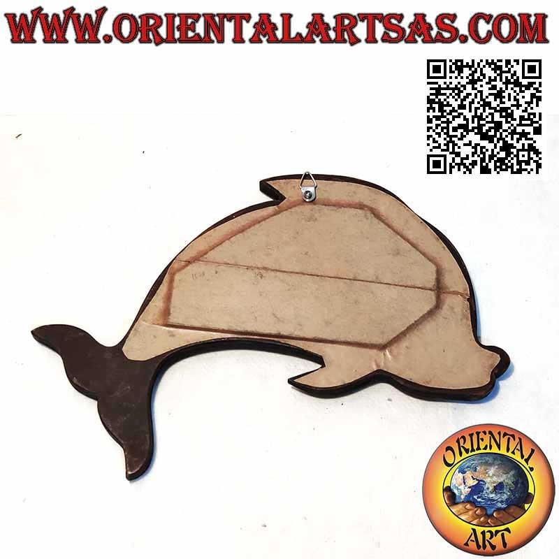 Wandspiegel, der Delphin von Hand aus mahagonifarbenem MDF