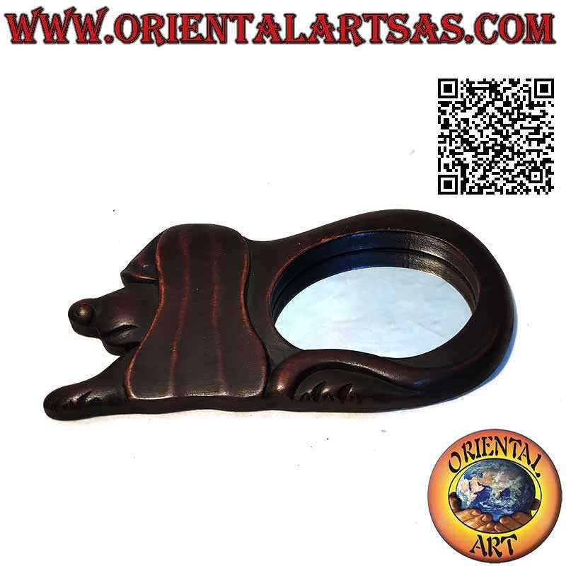 Wall mirror, the sitting dog finished by hand in mahogany-colored MDF