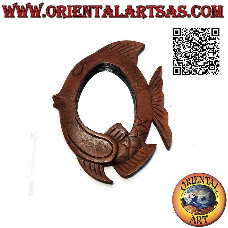 Wall mirror, the fish finished by hand in mahogany colored MDF