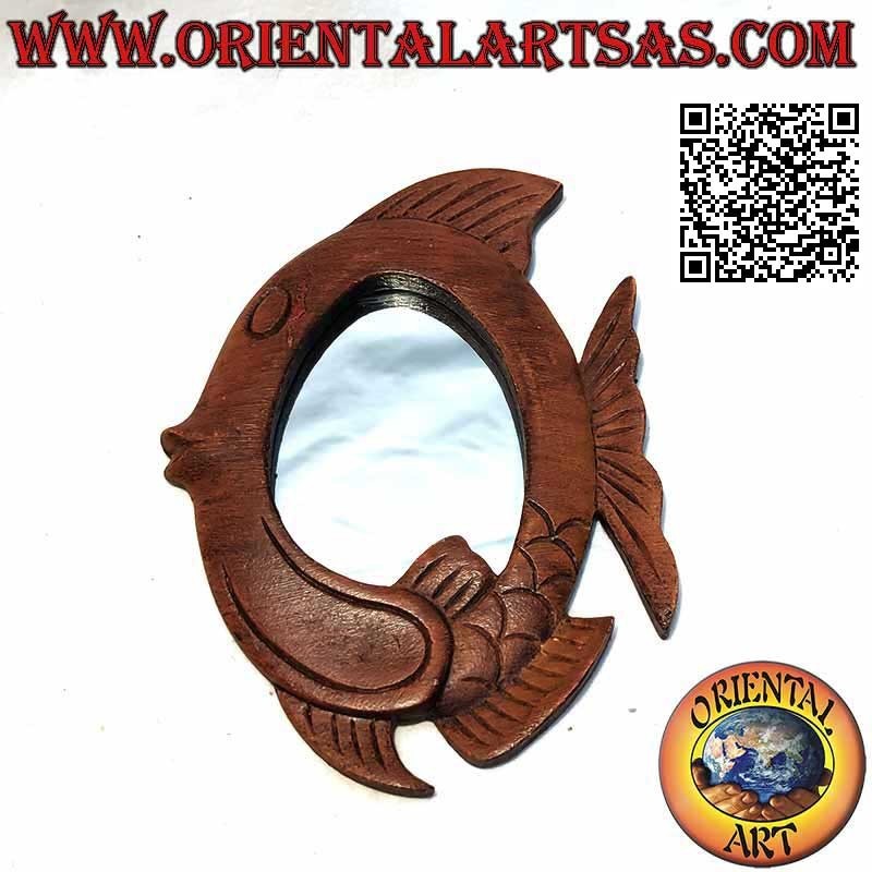 Wall mirror, the fish finished by hand in mahogany colored MDF