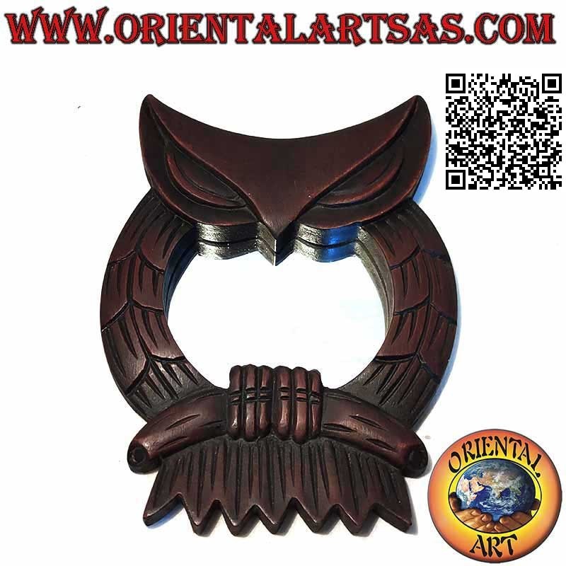 Miroir mural, hibou sur la branche fini à la main en MDF acajou (20 cm)