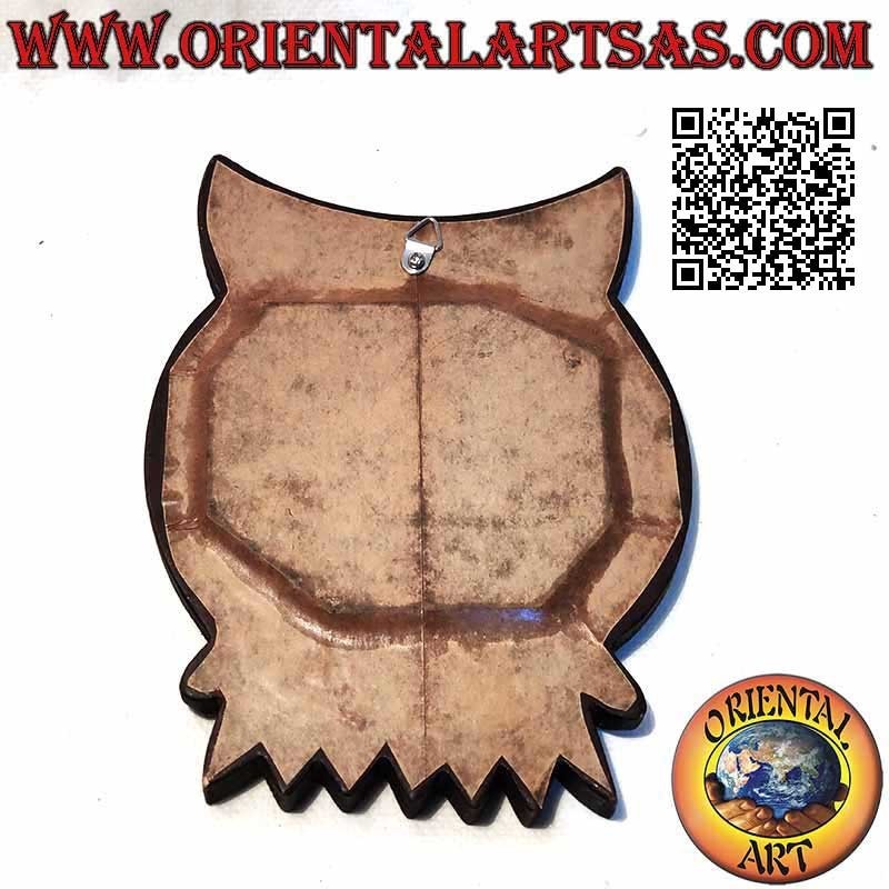 Espejo de pared, búho en la rama acabado a mano en MDF caoba (20 cm)