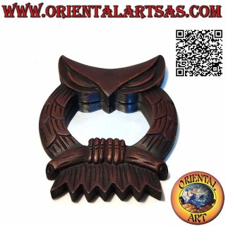 Specchio da parete, gufo sul ramo rifinito a mano in MDF color mogano (15 cm)