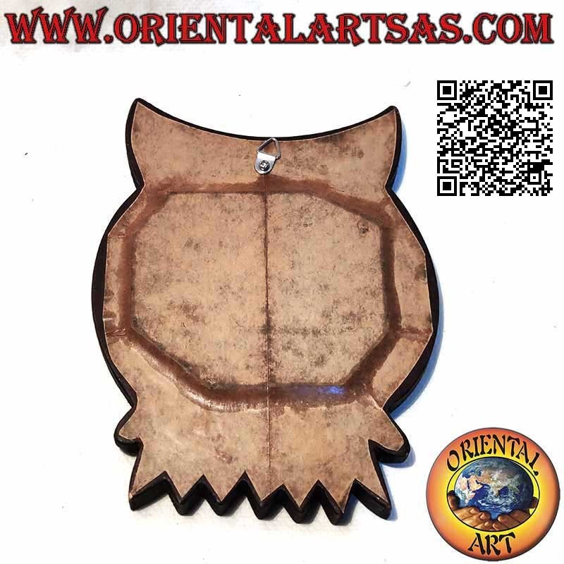 Espejo de pared, búho en la rama acabado a mano en MDF caoba (15 cm)