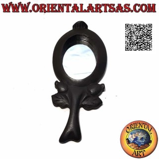 Wall mirror, small flower with hand-finished stem in mahogany colored MDF