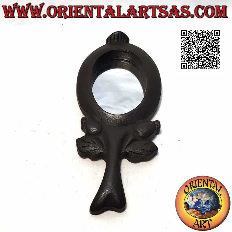 Wall mirror, small flower with hand-finished stem in mahogany colored MDF