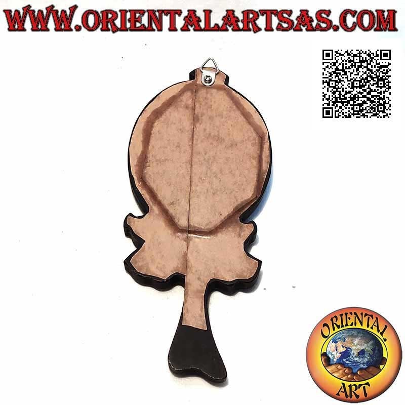 Wall mirror, small flower with hand-finished stem in mahogany colored MDF