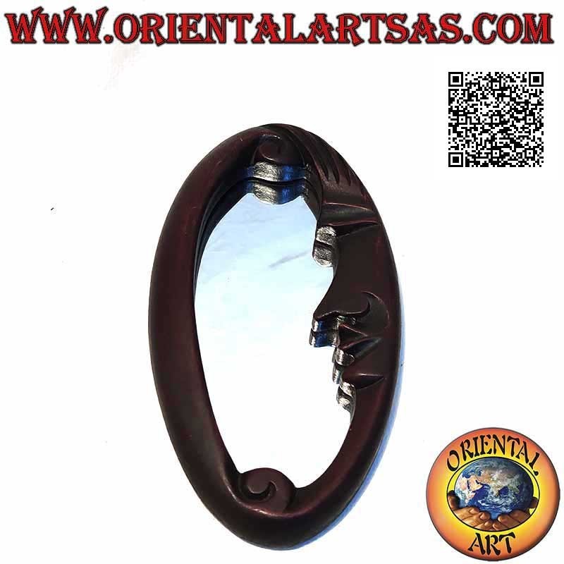 Wandspiegel, oval mit Halbmond, handgefertigt aus Mahagoni MDF (20 cm)