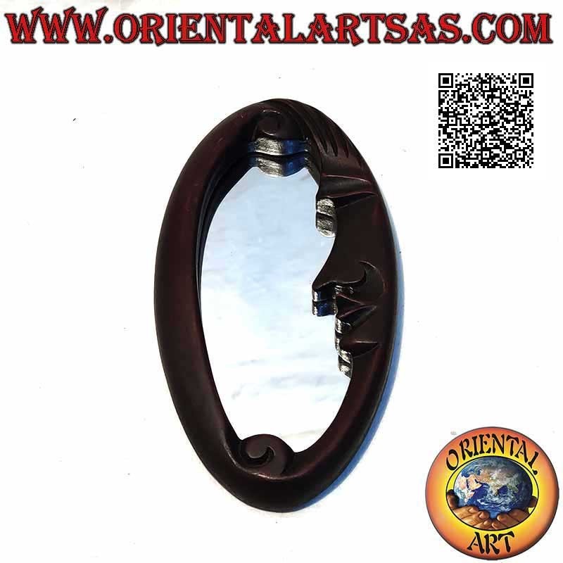 Wandspiegel, oval mit Halbmond, handgefertigt aus Mahagoni MDF (20 cm)