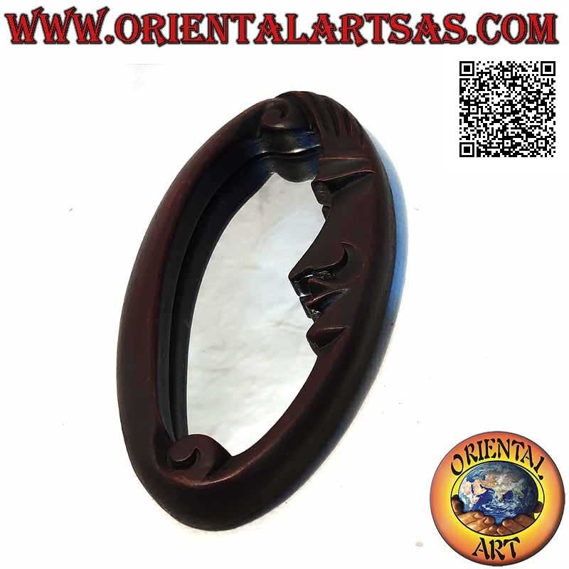 Espejo de pared, ovalado con media luna, acabado a mano en MDF caoba (20 cm)