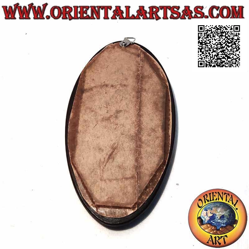 Espejo de pared, ovalado con media luna, acabado a mano en MDF caoba (20 cm)