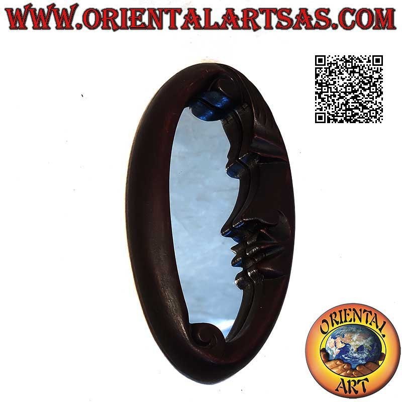 Espejo de pared, ovalado con media luna, acabado a mano en MDF caoba (20 cm)