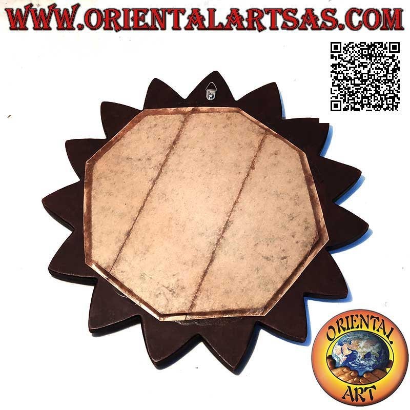 Wandspiegel, runde Sonne und gravierte Strahlen von Hand aus mahagonifarbenem MDF (30 cm)