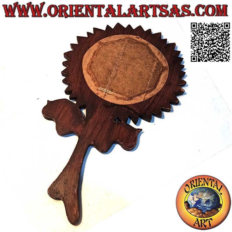 Wall mirror, the sunflower with hand-finished stem in mahogany MDF (43 x 25 cm)