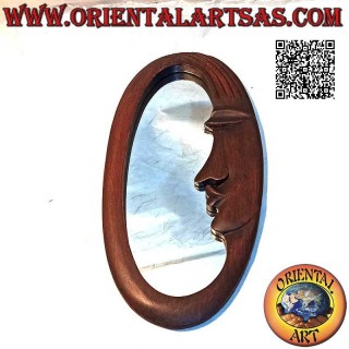 Wall mirror, oval with crescent hand finished in mahogany MDF (38 x 18 cm)