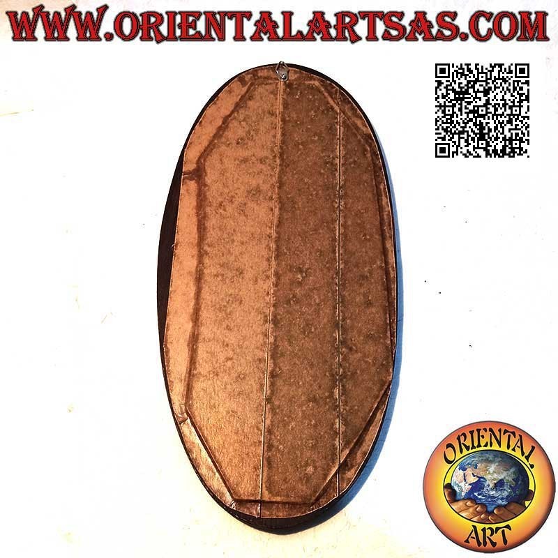 Specchio da parete, ovale con mezzaluna rifinito a mano in MDF color mogano (38 x 18 cm)