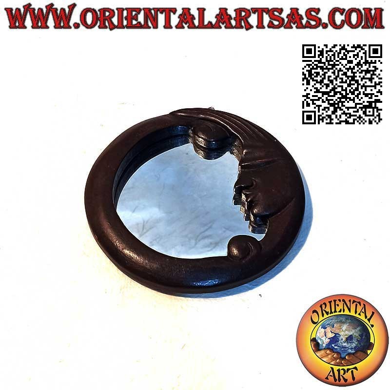 Miroir mural rond avec demi-lune fini à la main en MDF couleur acajou