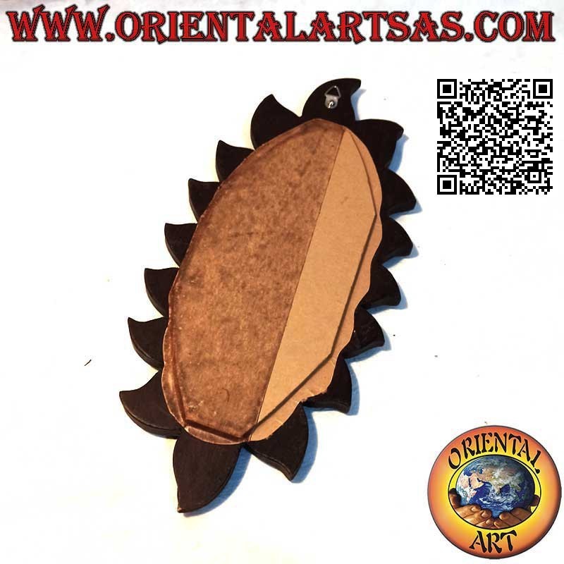 Wall mirror, elongated oval sun finished by hand in mahogany colored MDF