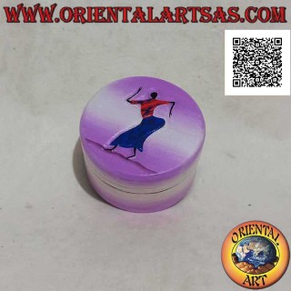 Hand-painted cylindrical jewelry box in Sahara style in balsa wood (small)