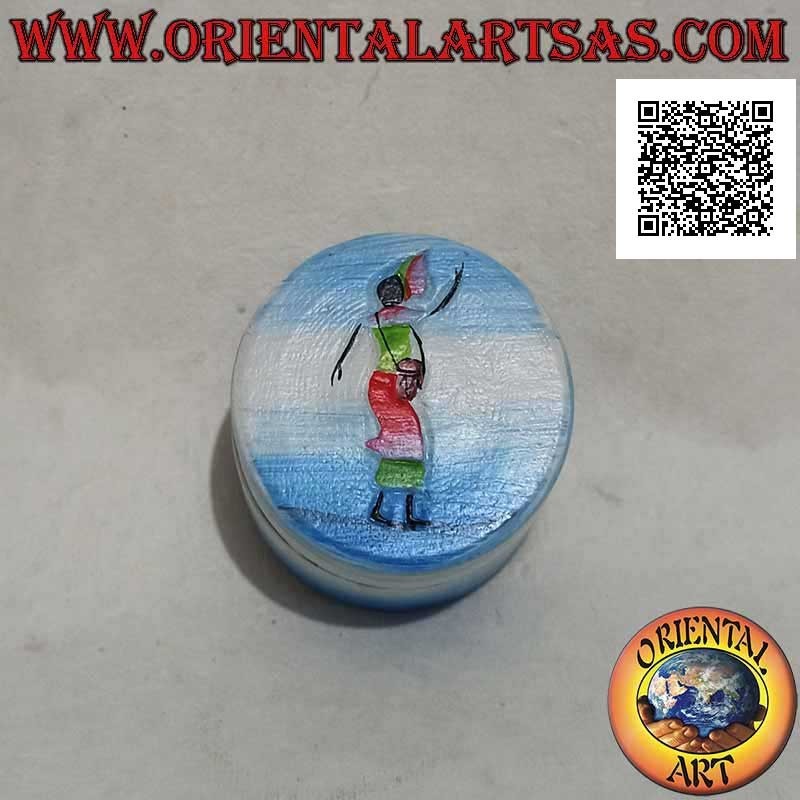 Joyero cilíndrico estilo Sahara pintado a mano en madera de balsa (pequeño)