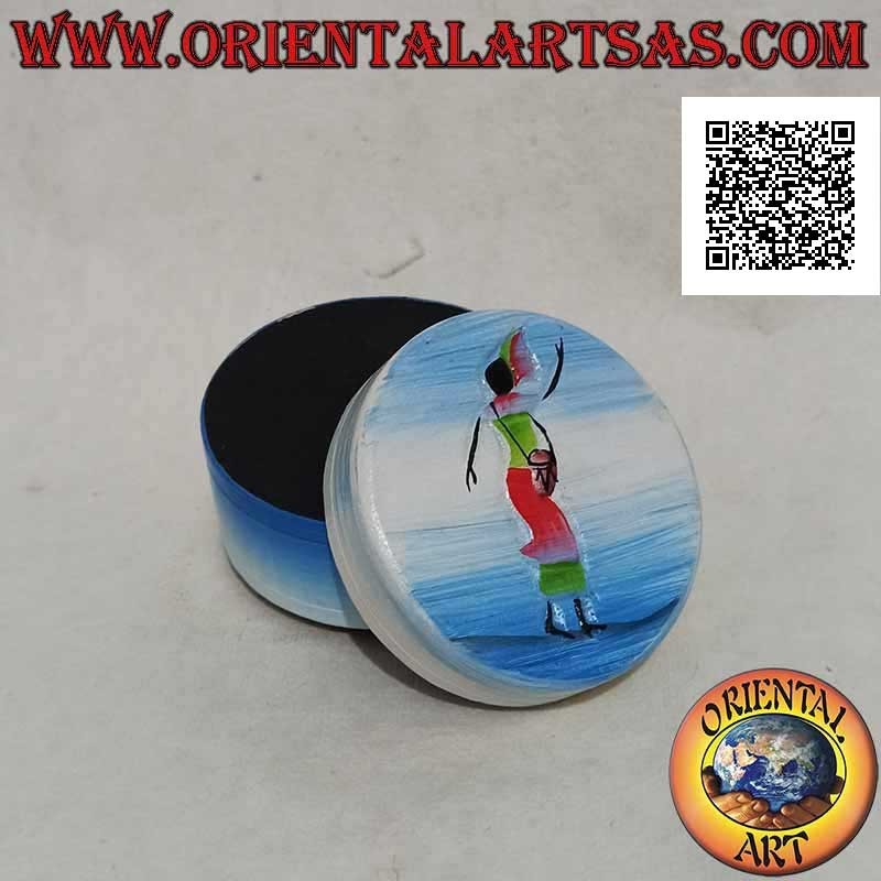 Joyero cilíndrico estilo Sahara pintado a mano en madera de balsa (pequeño)