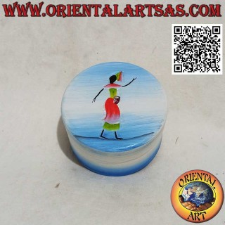 Joyero cilíndrico estilo Sahara pintado a mano en madera de balsa (mediano)