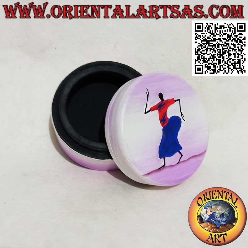 Sahara style hand painted cylindrical jewelry box in balsa wood (medium)