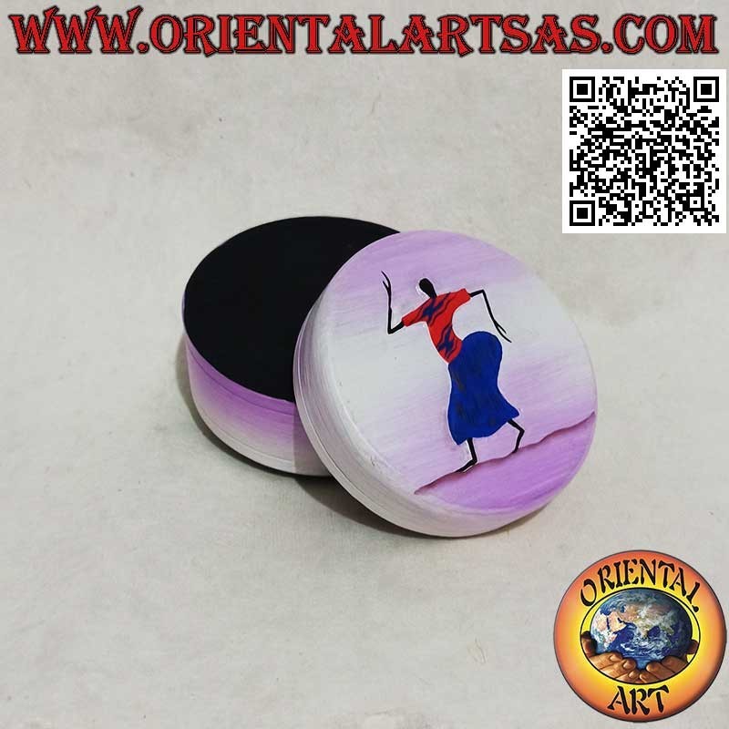 Joyero cilíndrico estilo Sahara pintado a mano en madera de balsa (mediano)