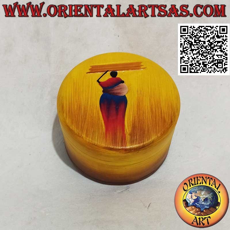Sahara Style Hand Painted Cylindrical Jewelry Box in Balsa Wood (Large)