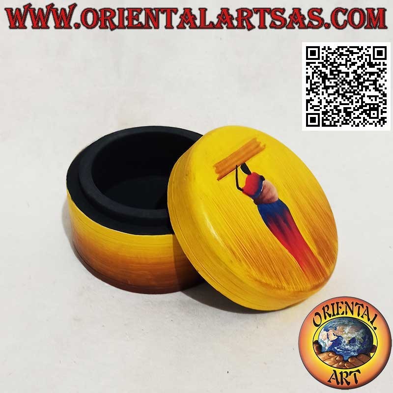 Joyero cilíndrico estilo Sahara pintado a mano en madera de balsa (grande)