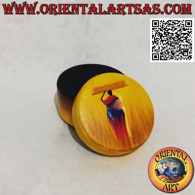 Sahara Style Hand Painted Cylindrical Jewelry Box in Balsa Wood (Large)