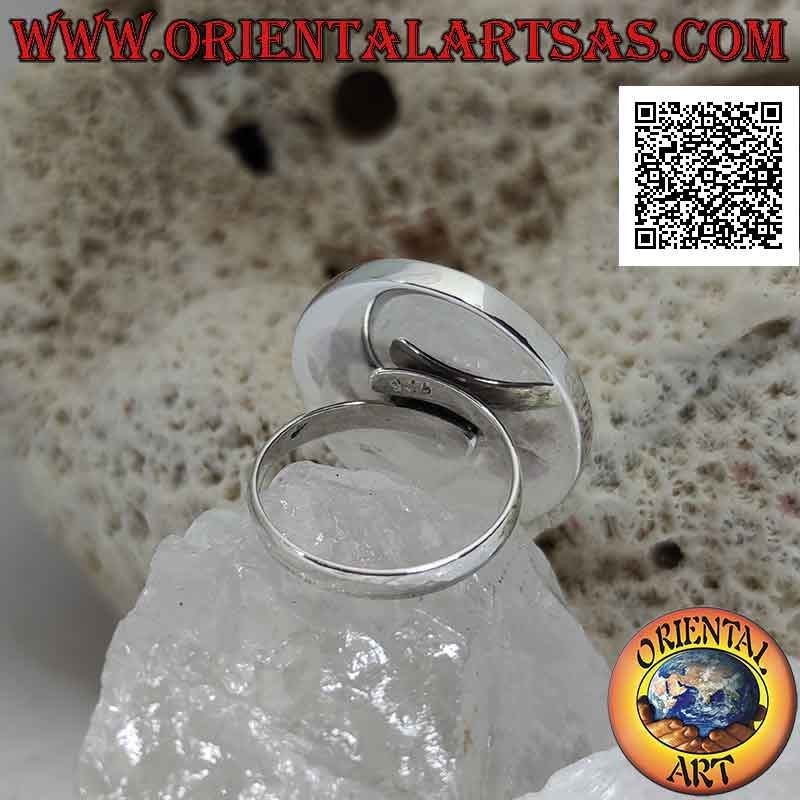 Verstellbarer Silberring mit Yin Yang aus Perlmutt und rundem und flachem Onyx und Randdraht