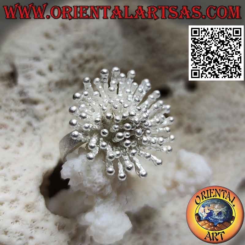 Silver ring in the shape of a sea anemone with satin finish