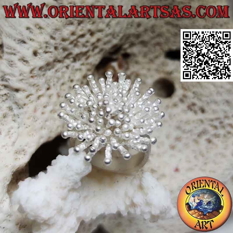 Silver ring in the shape of a sea anemone with satin finish