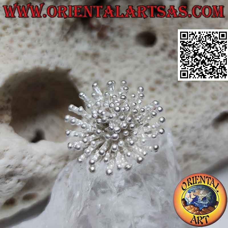 Silver ring in the shape of a sea anemone with satin finish