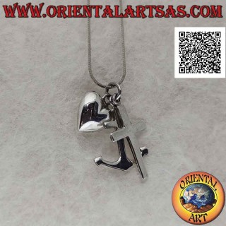 Smooth silver pendant, the three theological virtues "faith, hope and charity (cross, anchor and heart)