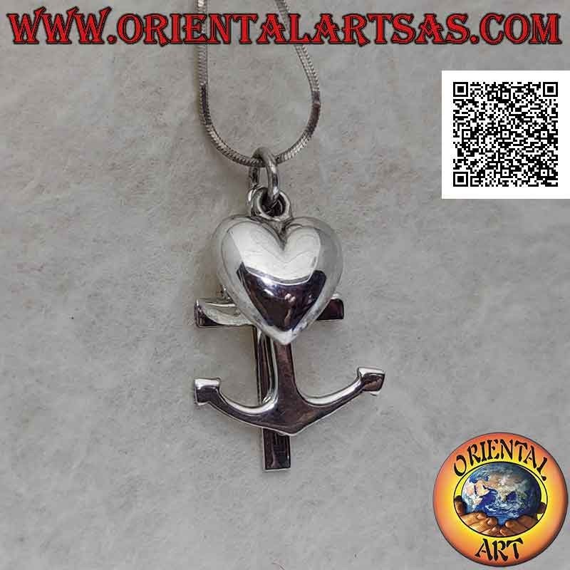 Smooth silver pendant, the three theological virtues "faith, hope and charity (cross, anchor and heart)