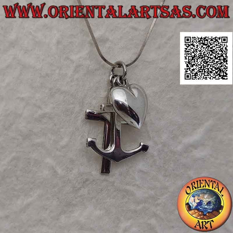 Smooth silver pendant, the three theological virtues "faith, hope and charity (cross, anchor and heart)