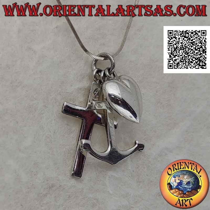 Smooth silver pendant, the three theological virtues "faith, hope and charity (cross, anchor and heart)