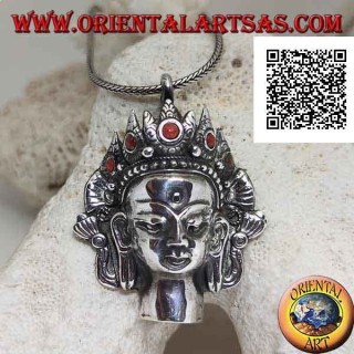 Silberanhänger, Thai Buddha Kopf mit natürlicher Korallenkrone