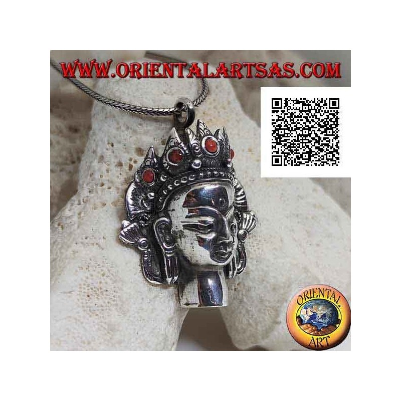 Silberanhänger, Thai Buddha Kopf mit natürlicher Korallenkrone