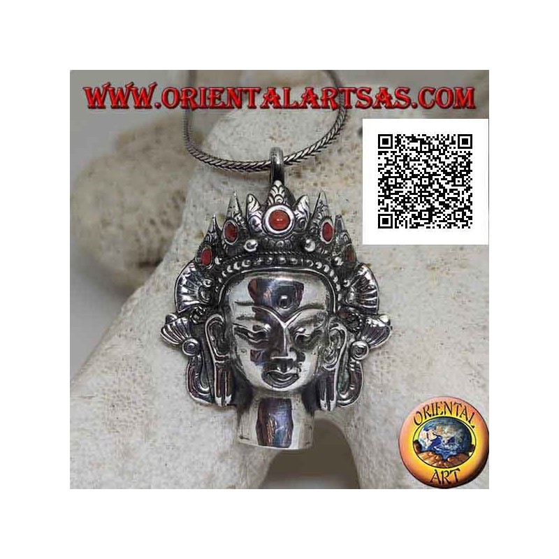 Silberanhänger, Thai Buddha Kopf mit natürlicher Korallenkrone