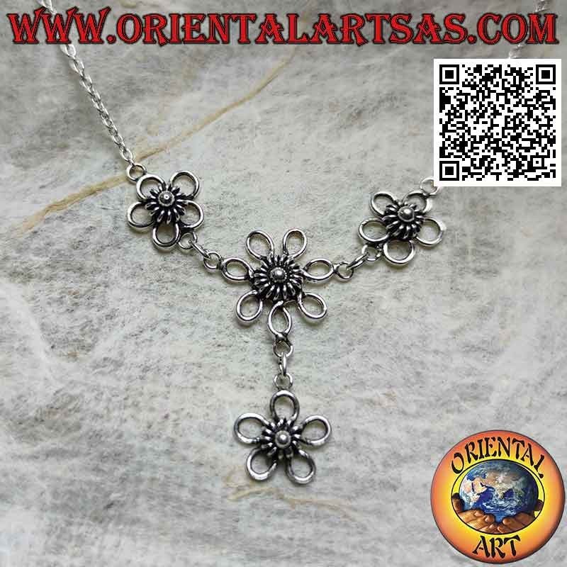 925 925 Silber Halskette mit Choker Kette mit 4 zentralen Blüten