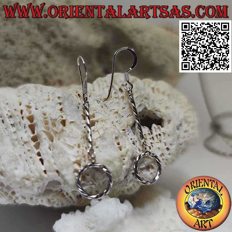 Boucles d'oreilles à levier en argent avec fil suspendu et cercle torsadé