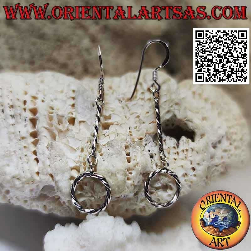 Boucles d'oreilles à levier en argent avec fil suspendu et cercle torsadé