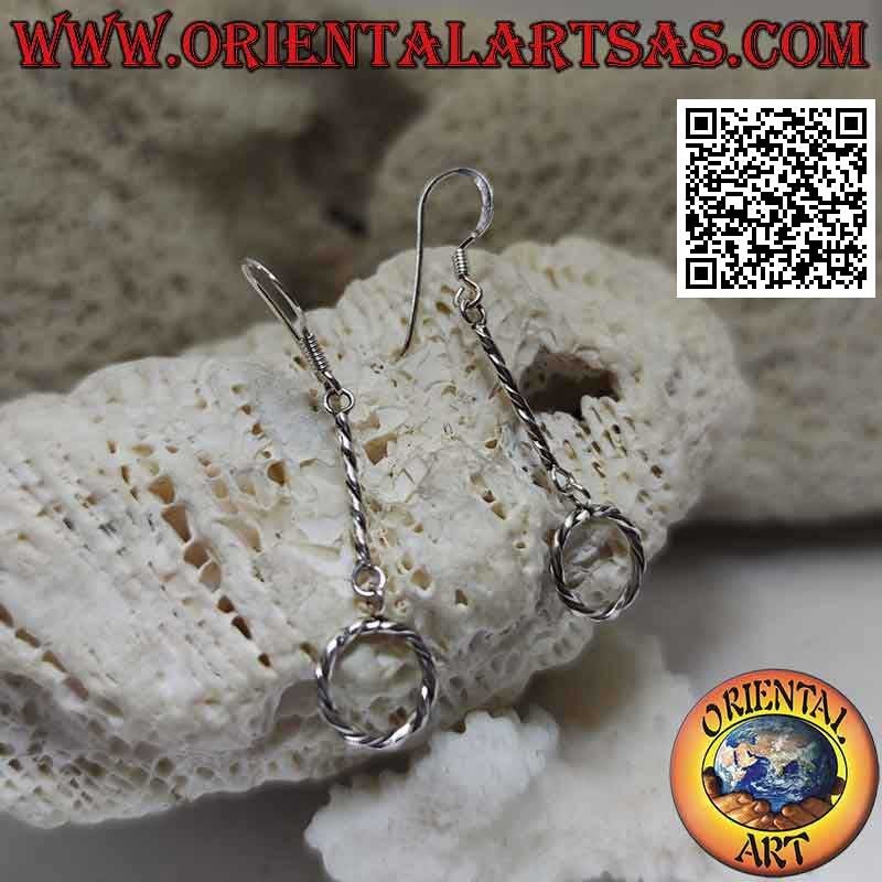 Boucles d'oreilles à levier en argent avec fil suspendu et cercle torsadé